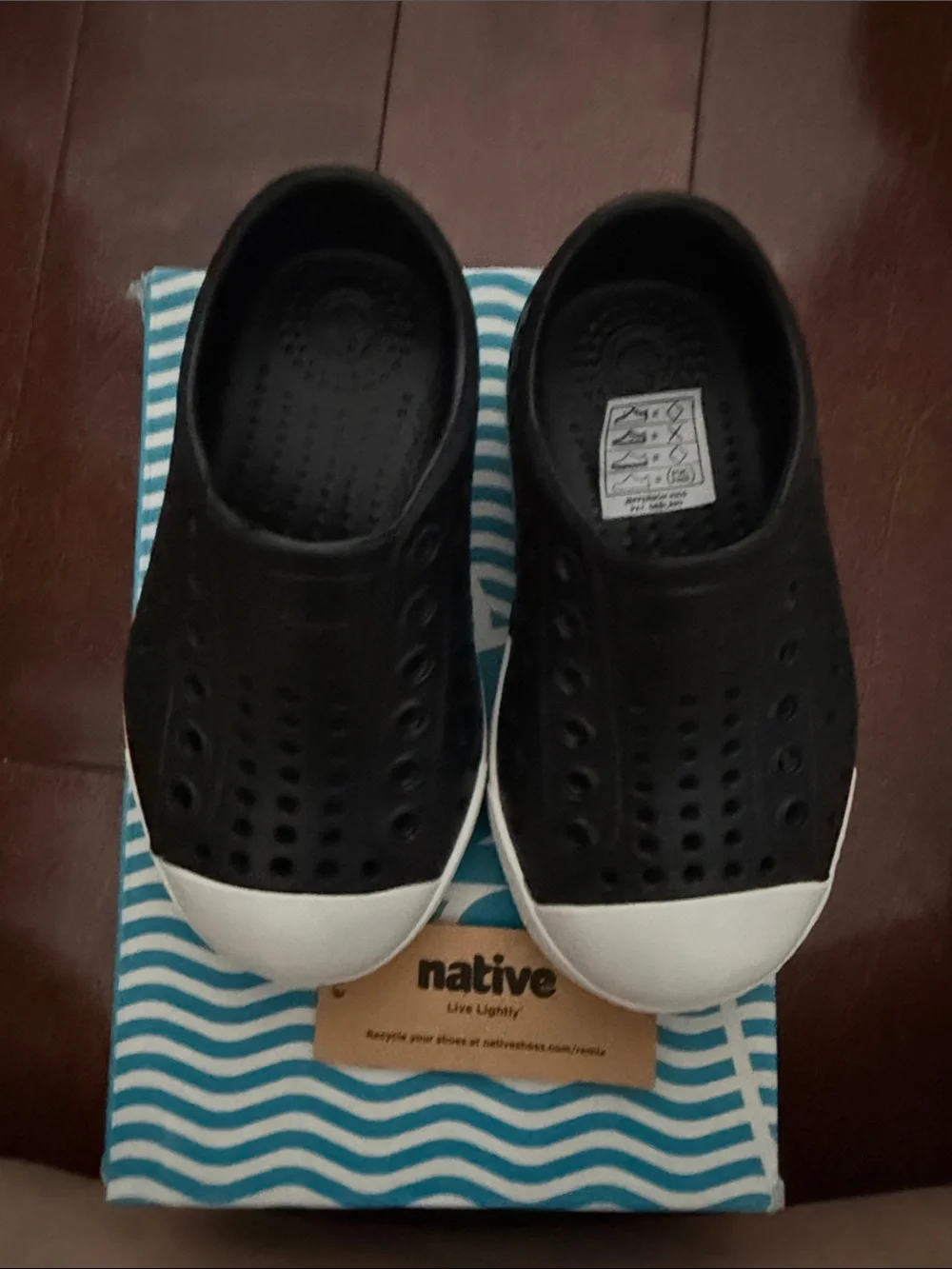 Native Jefferson Kids Slip-On Shoes in Black with White Toe
